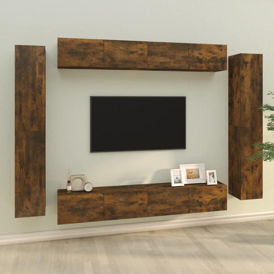 -Delige Tv-Meubelset Bewerkt Hout Kleurig 100 x 30 x 30 cm Gerookt eiken