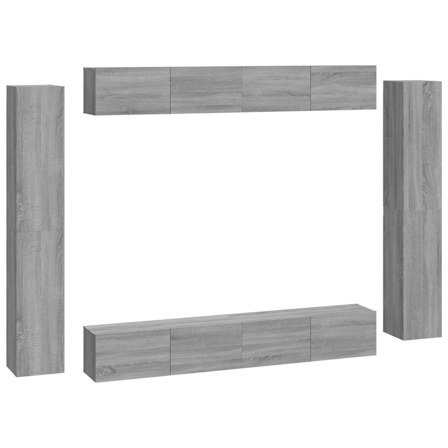 8-Delige Tv-Meubelset Bewerkt Hout Grijs Sonoma Eikenkleurig 100 x 30 x 30 cm