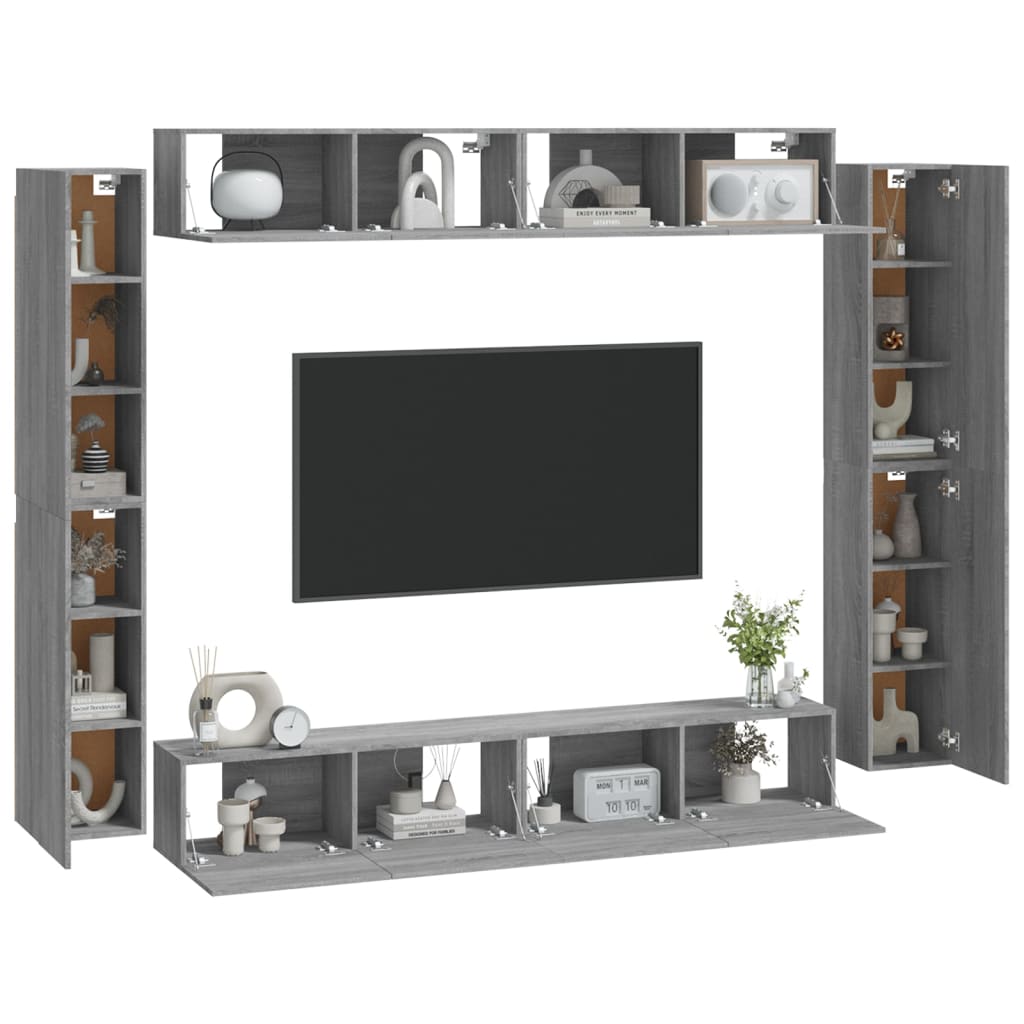 8-Delige Tv-Meubelset Bewerkt Hout Grijs Sonoma Eikenkleurig 100 x 30 x 30 cm