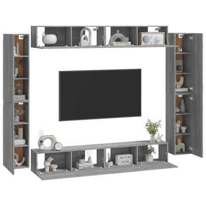 8-Delige Tv-Meubelset Bewerkt Hout Grijs Sonoma Eikenkleurig 100 x 30 x 30 cm