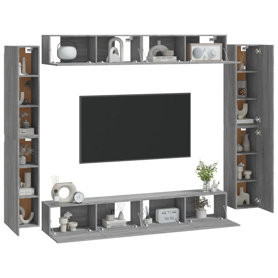 8-Delige Tv-Meubelset Bewerkt Hout Grijs Sonoma Eikenkleurig 100 x 30 x 30 cm