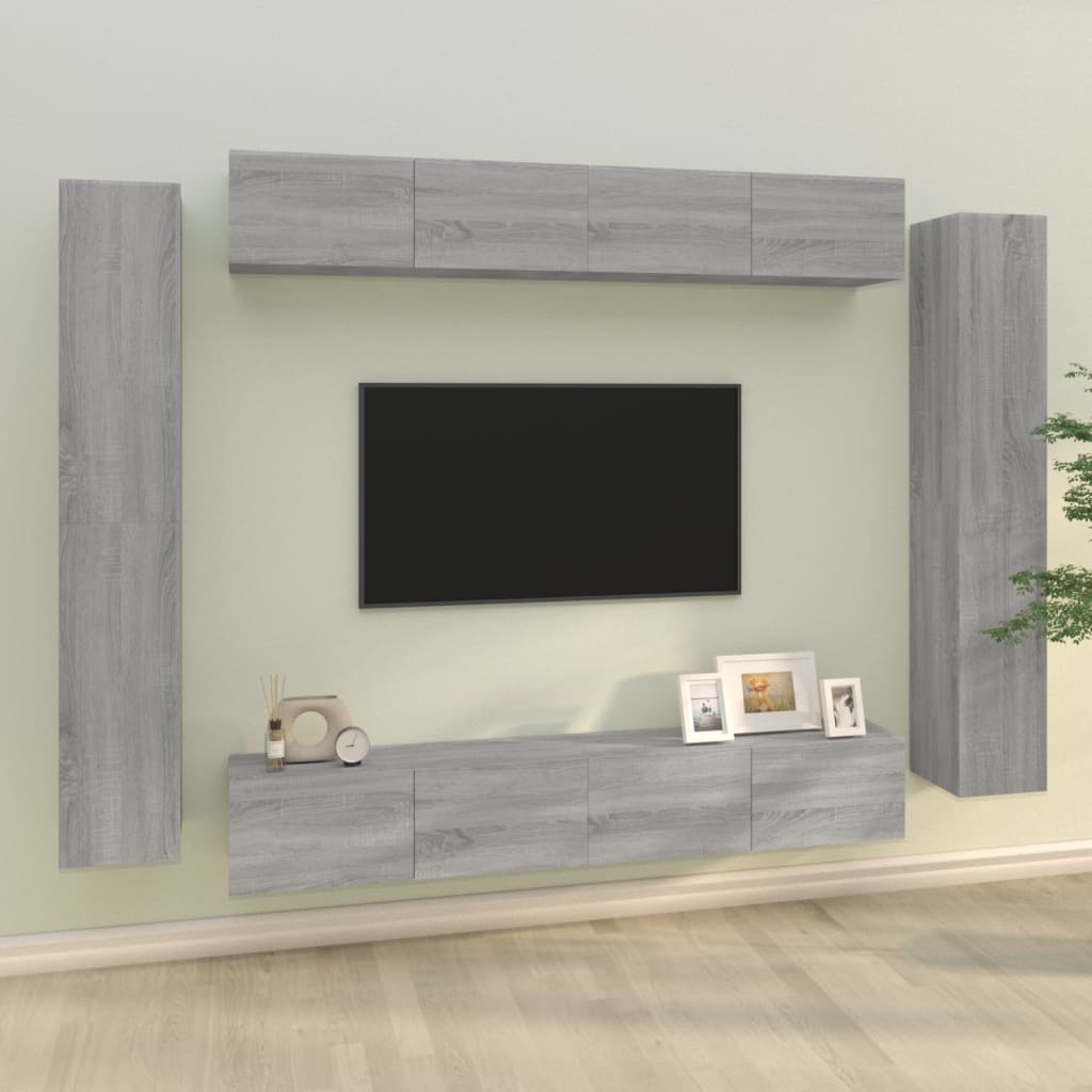 8-Delige Tv-Meubelset Bewerkt Hout Grijs Sonoma Eikenkleurig 100 x 30 x 30 cm