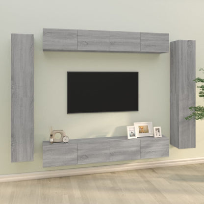 8-Delige Tv-Meubelset Bewerkt Hout Grijs Sonoma Eikenkleurig 100 x 30 x 30 cm