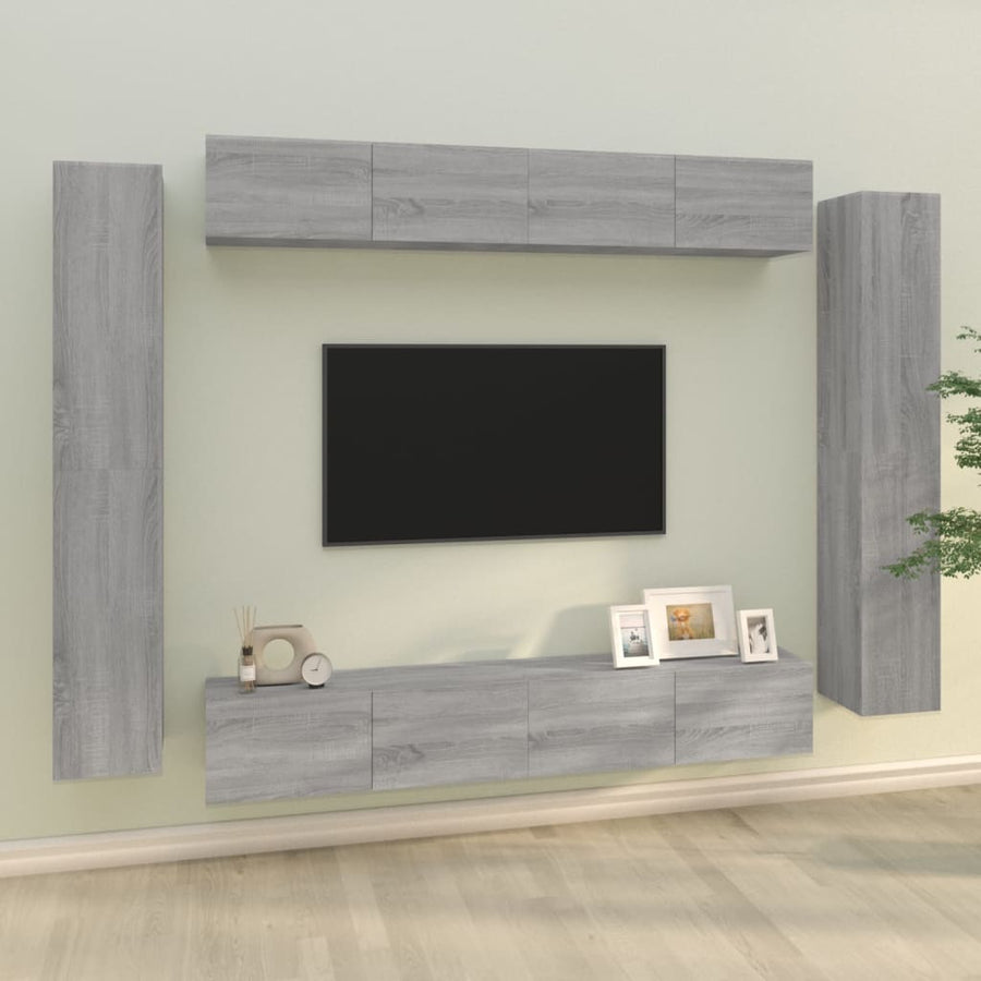 8-Delige Tv-Meubelset Bewerkt Hout Grijs Sonoma Eikenkleurig 100 x 30 x 30 cm