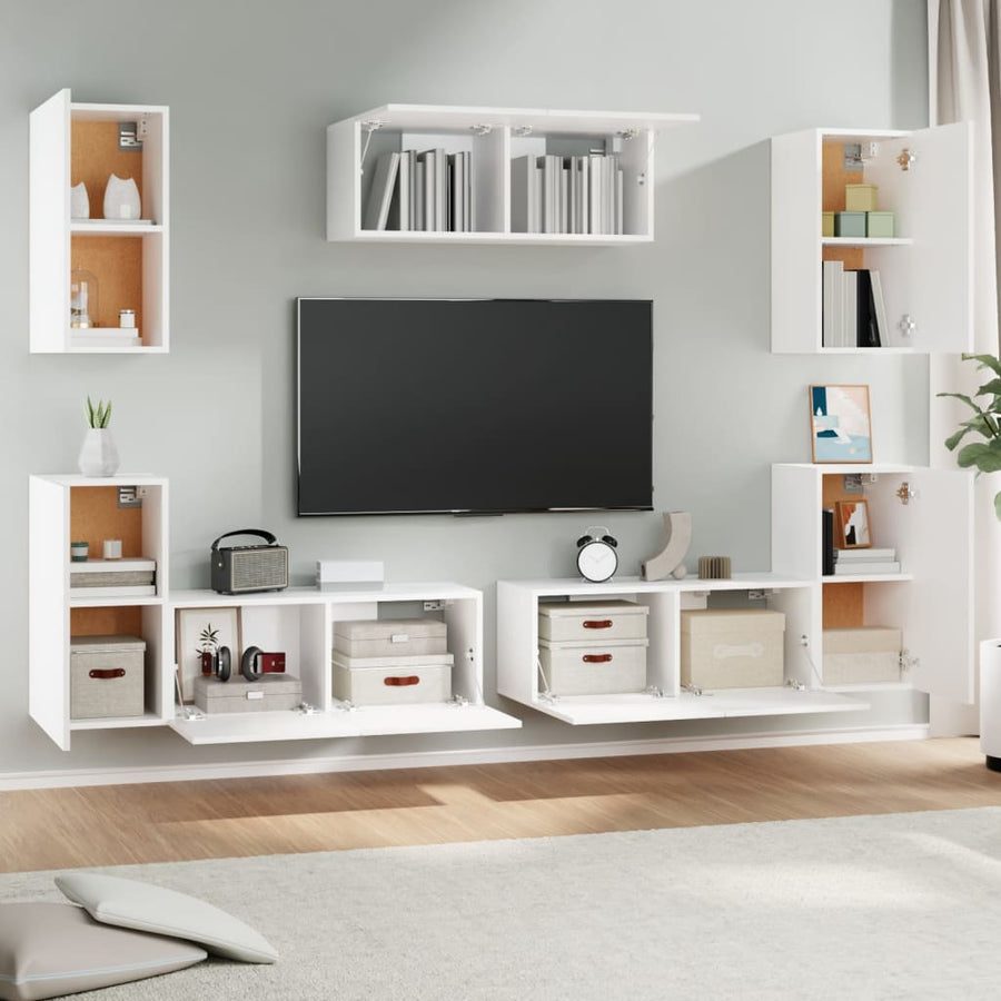 -Delige Tv-Meubelset Bewerkt Hout Wit