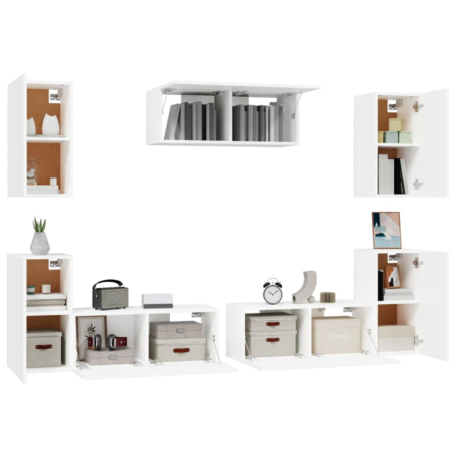 -Delige Tv-Meubelset Bewerkt Hout Wit