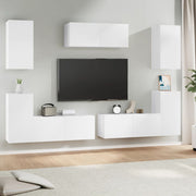 Tv-meubelset 7-delig bewerkt hout wit wandmontage