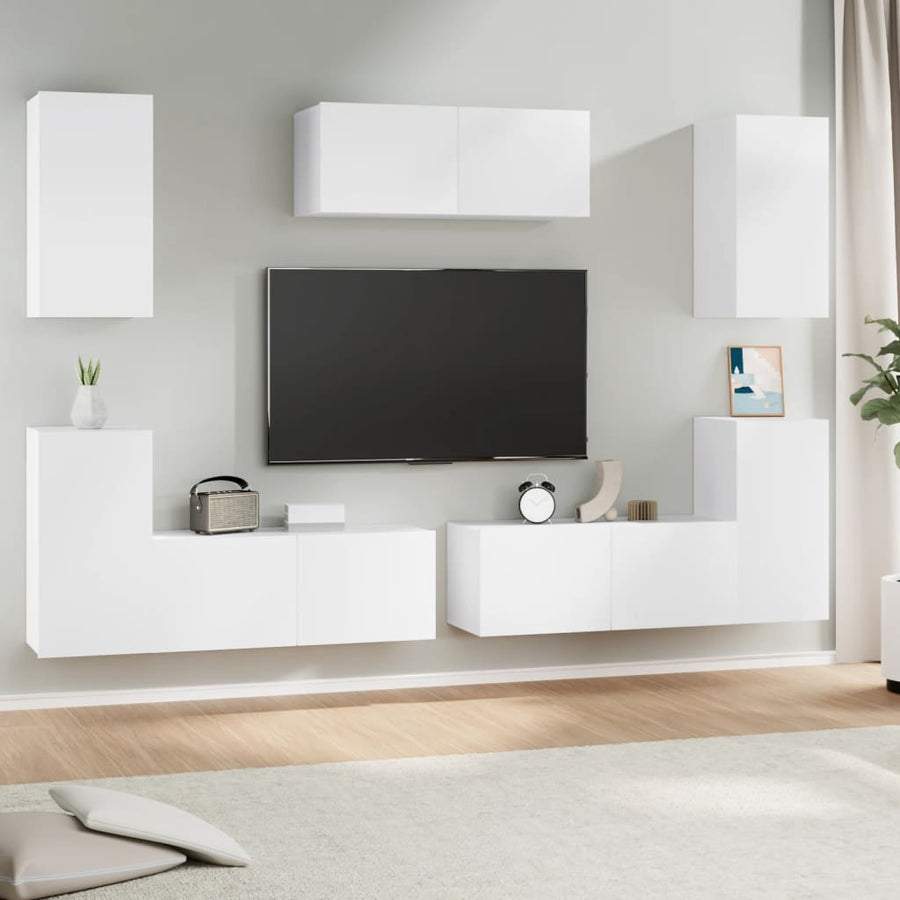 -Delige Tv-Meubelset Bewerkt Hout Wit