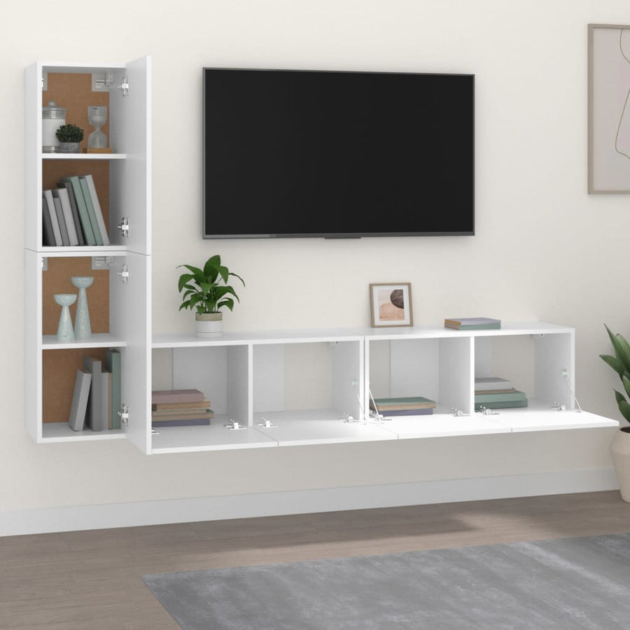 -Delige Tv-Meubelset Bewerkt Hout 4 80 x 30 x 30 cm Wit