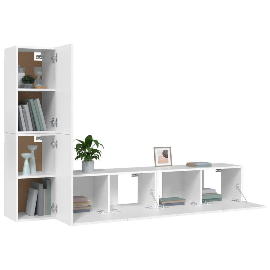 -Delige Tv-Meubelset Bewerkt Hout 4 80 x 30 x 30 cm Wit