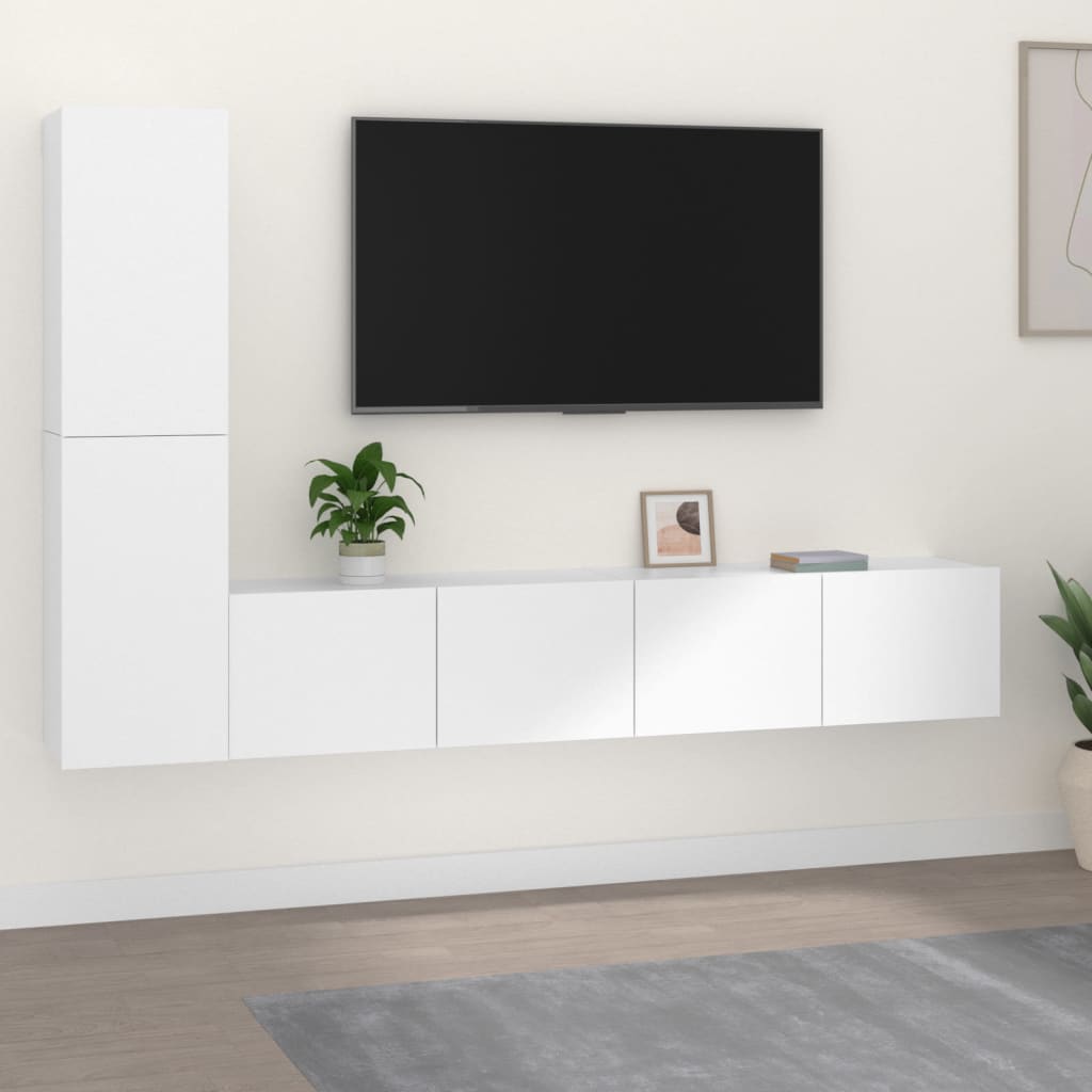 -Delige Tv-Meubelset Bewerkt Hout 4 80 x 30 x 30 cm Wit