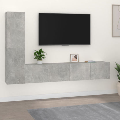 4-Delige Tv-Meubelset Bewerkt Hout Betongrijs