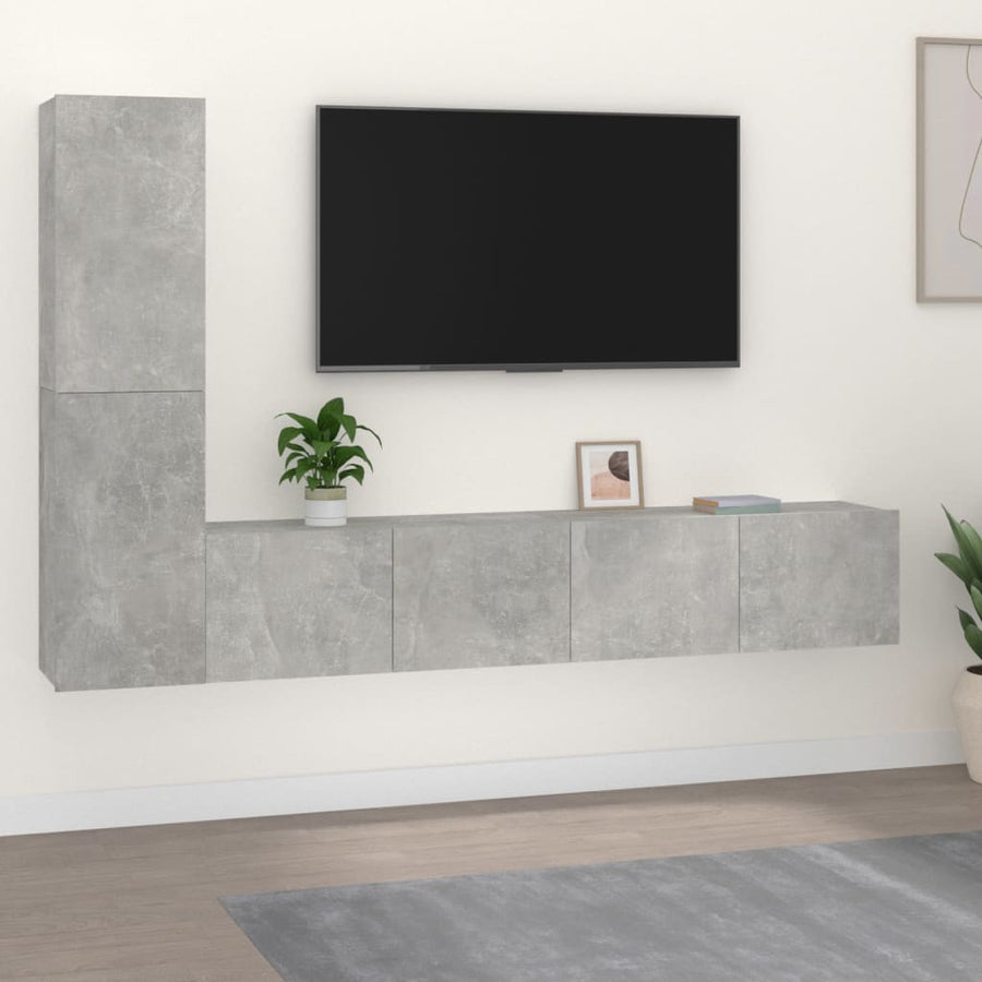 4-Delige Tv-Meubelset Bewerkt Hout Betongrijs