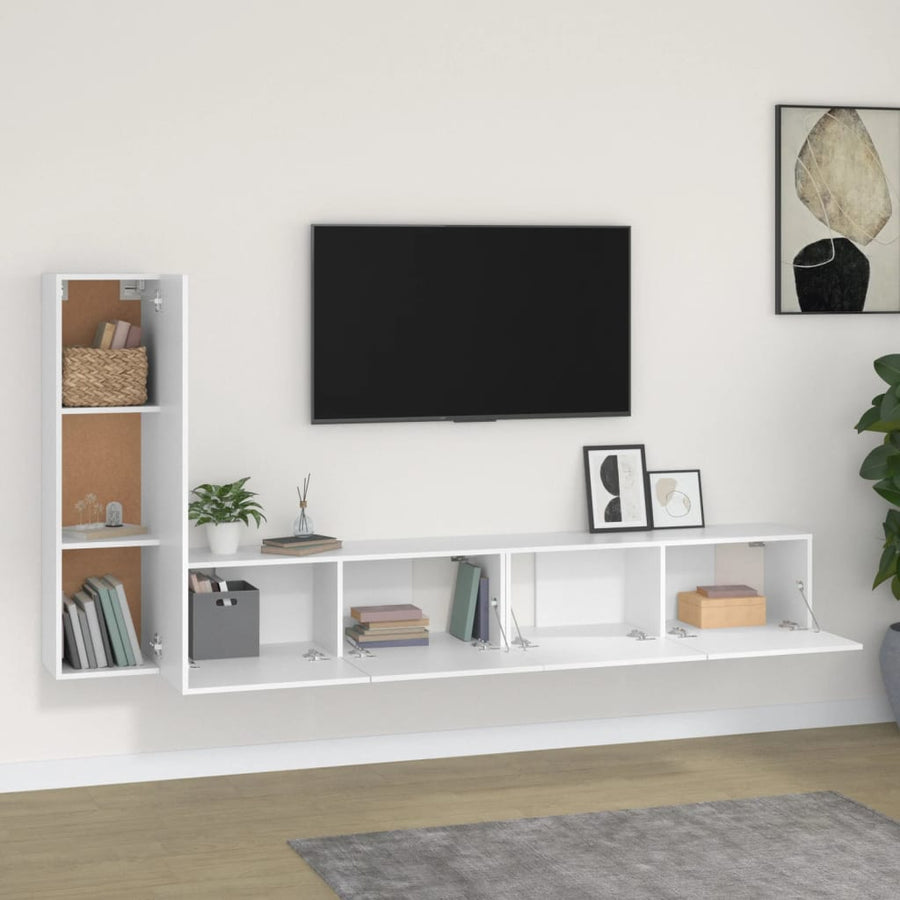 -Delige Tv-Meubelset Bewerkt Hout 3 100 x 30 x 30 cm Wit