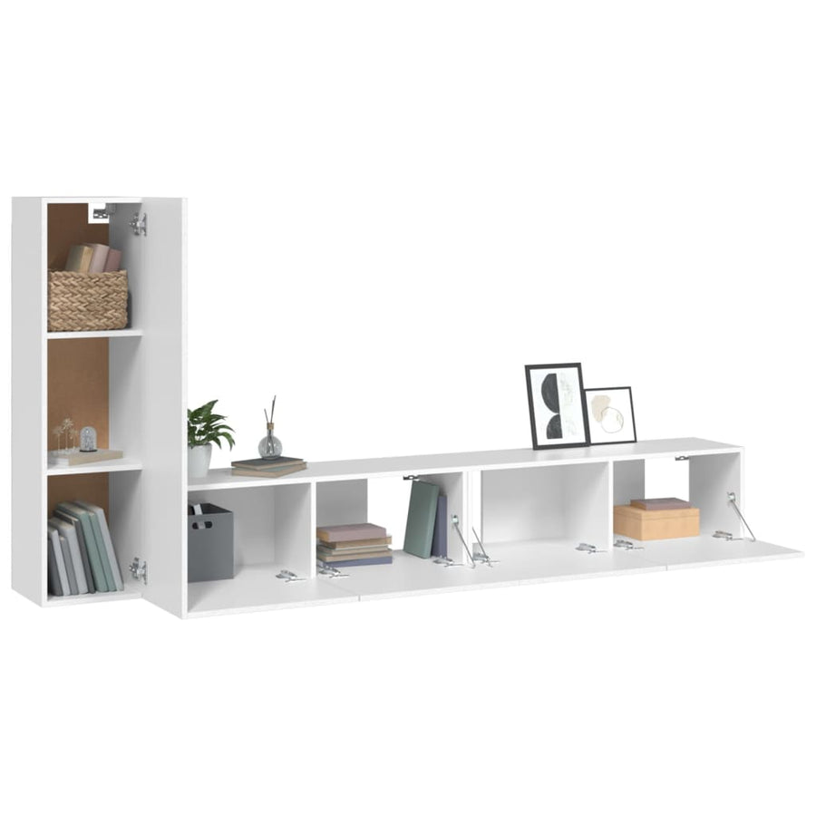 -Delige Tv-Meubelset Bewerkt Hout 3 100 x 30 x 30 cm Wit