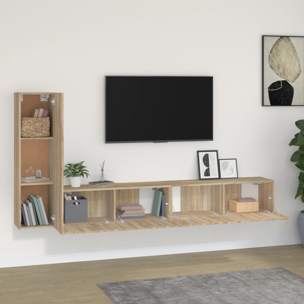 -Delige Tv-Meubelset Bewerkt Hout Kleurig 3 100 x 30 x 30 cm Sonoma eiken
