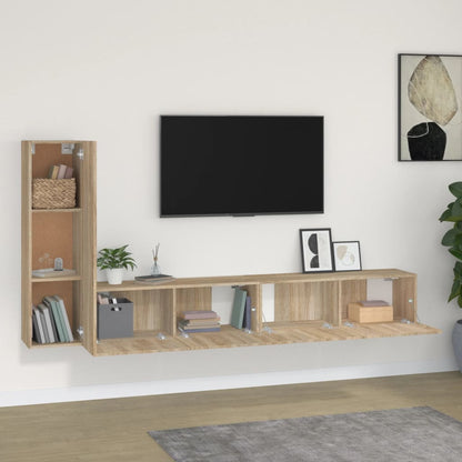 -Delige Tv-Meubelset Bewerkt Hout Kleurig 3 100 x 30 x 30 cm Sonoma eiken