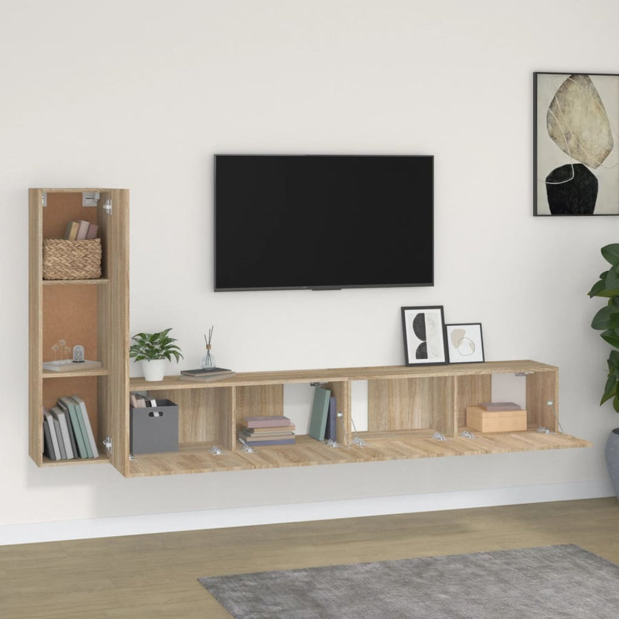 -Delige Tv-Meubelset Bewerkt Hout Kleurig 3 100 x 30 x 30 cm Sonoma eiken