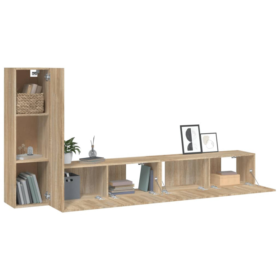 -Delige Tv-Meubelset Bewerkt Hout Kleurig 3 100 x 30 x 30 cm Sonoma eiken