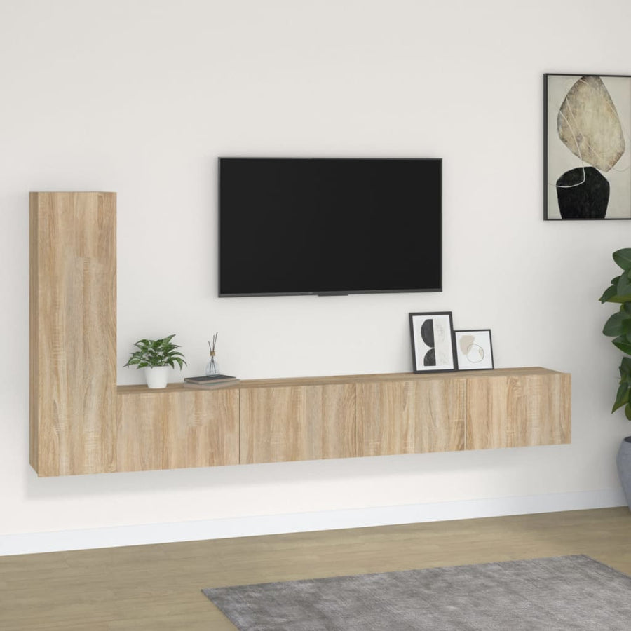 -Delige Tv-Meubelset Bewerkt Hout Kleurig 3 100 x 30 x 30 cm Sonoma eiken
