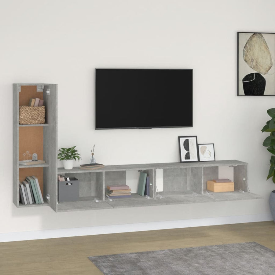 -Delige Tv-Meubelset Bewerkt Hout 3 100 x 30 x 30 cm Betongrijs