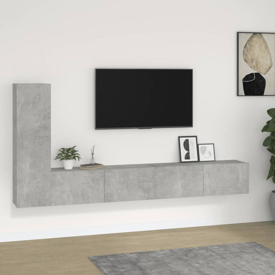 -Delige Tv-Meubelset Bewerkt Hout 3 100 x 30 x 30 cm Betongrijs