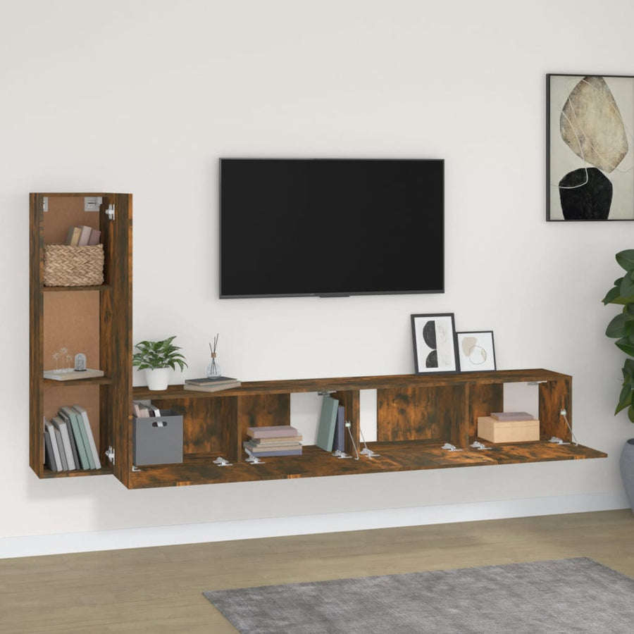 -Delige Tv-Meubelset Bewerkt Hout Kleurig 3 100 x 30 x 30 cm Gerookt eiken