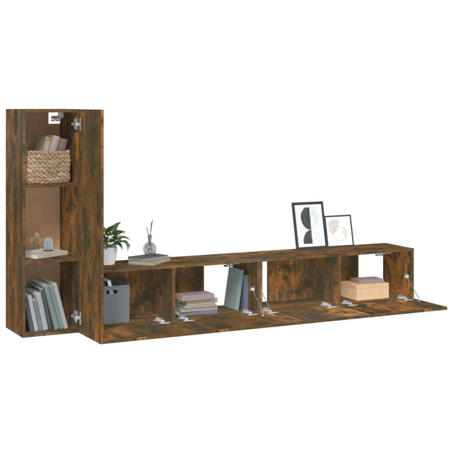 -Delige Tv-Meubelset Bewerkt Hout Kleurig 3 100 x 30 x 30 cm Gerookt eiken