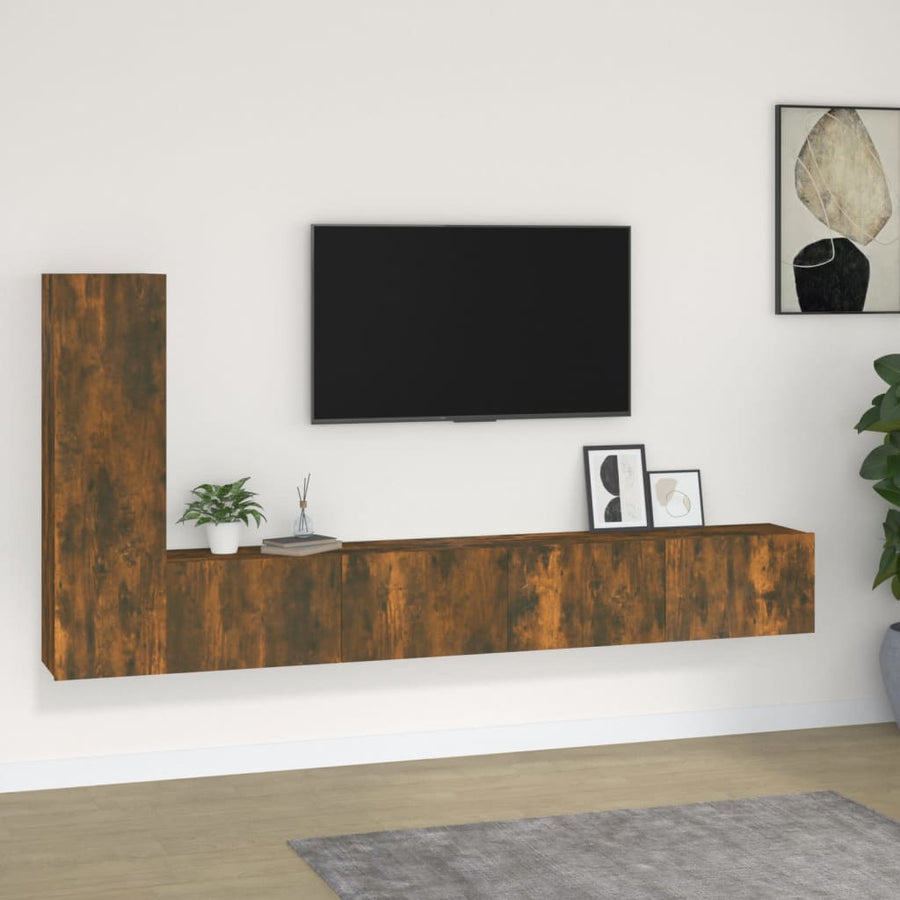-Delige Tv-Meubelset Bewerkt Hout Kleurig 3 100 x 30 x 30 cm Gerookt eiken