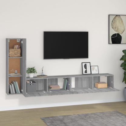 -Delige Tv-Meubelset Bewerkt Hout Eikenkleurig 3 100 x 30 x 30 cm Grijs sonoma