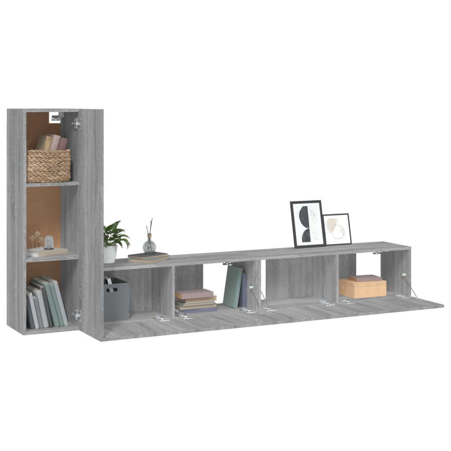 -Delige Tv-Meubelset Bewerkt Hout Eikenkleurig 3 100 x 30 x 30 cm Grijs sonoma
