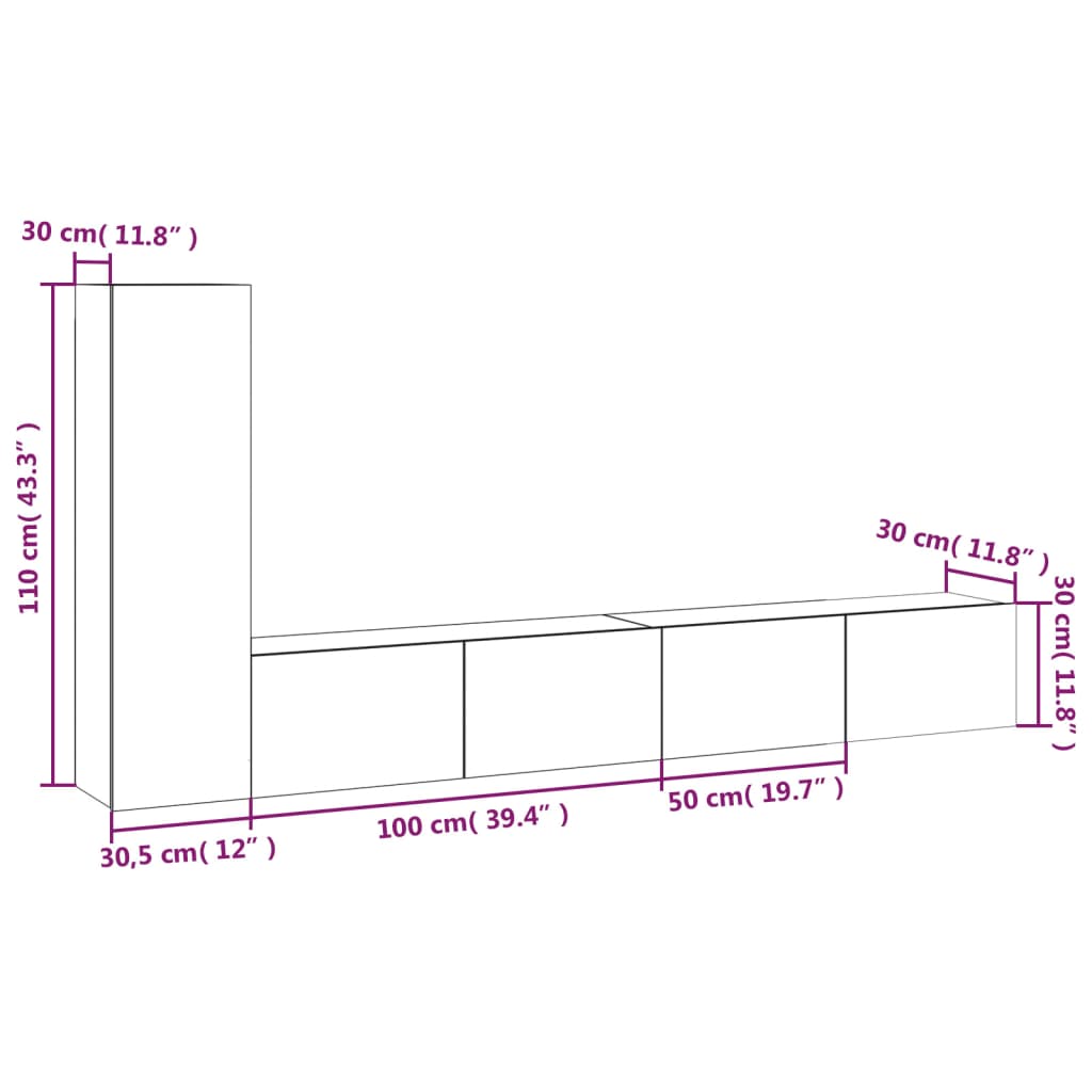 -Delige Tv-Meubelset Bewerkt Hout Eikenkleurig 3 100 x 30 x 30 cm Grijs sonoma