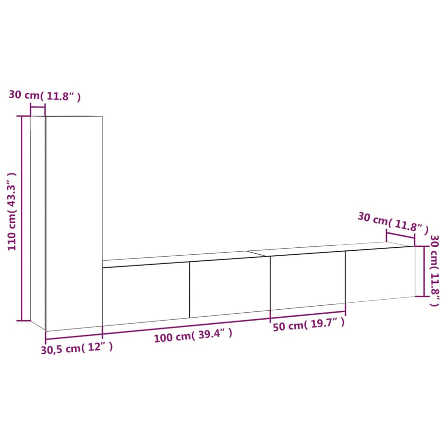 -Delige Tv-Meubelset Bewerkt Hout Eikenkleurig 3 100 x 30 x 30 cm Grijs sonoma