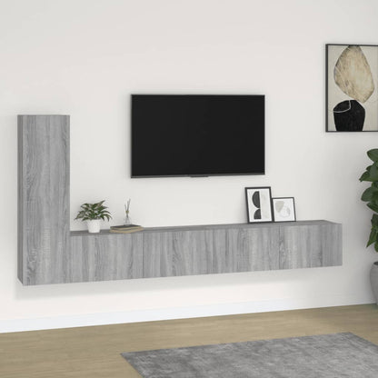 -Delige Tv-Meubelset Bewerkt Hout Eikenkleurig 3 100 x 30 x 30 cm Grijs sonoma