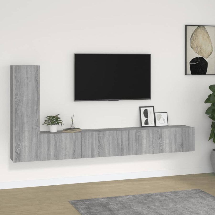 -Delige Tv-Meubelset Bewerkt Hout Eikenkleurig 3 100 x 30 x 30 cm Grijs sonoma