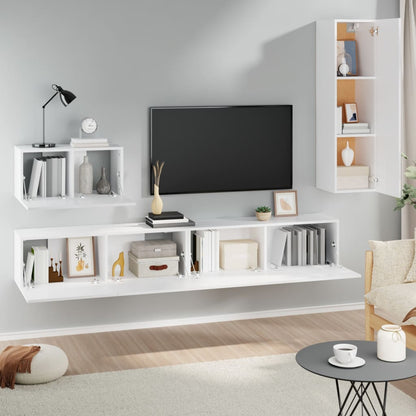 4-Delige Tv-Meubelset Bewerkt Hout 110 cm