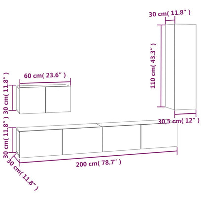 4-Delige Tv-Meubelset Bewerkt Hout 110 cm
