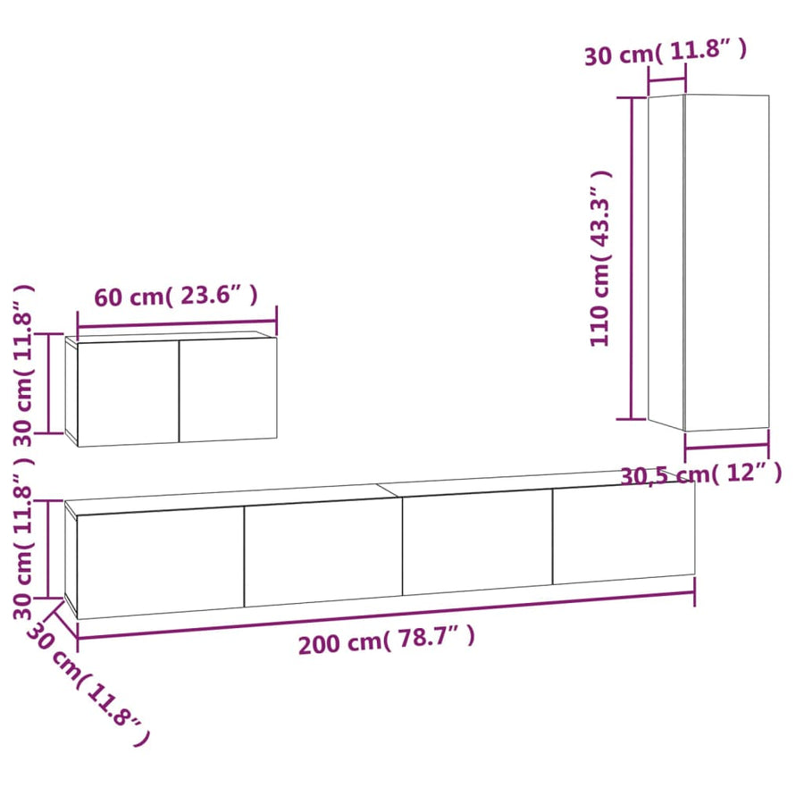 4-Delige Tv-Meubelset Bewerkt Hout 110 cm