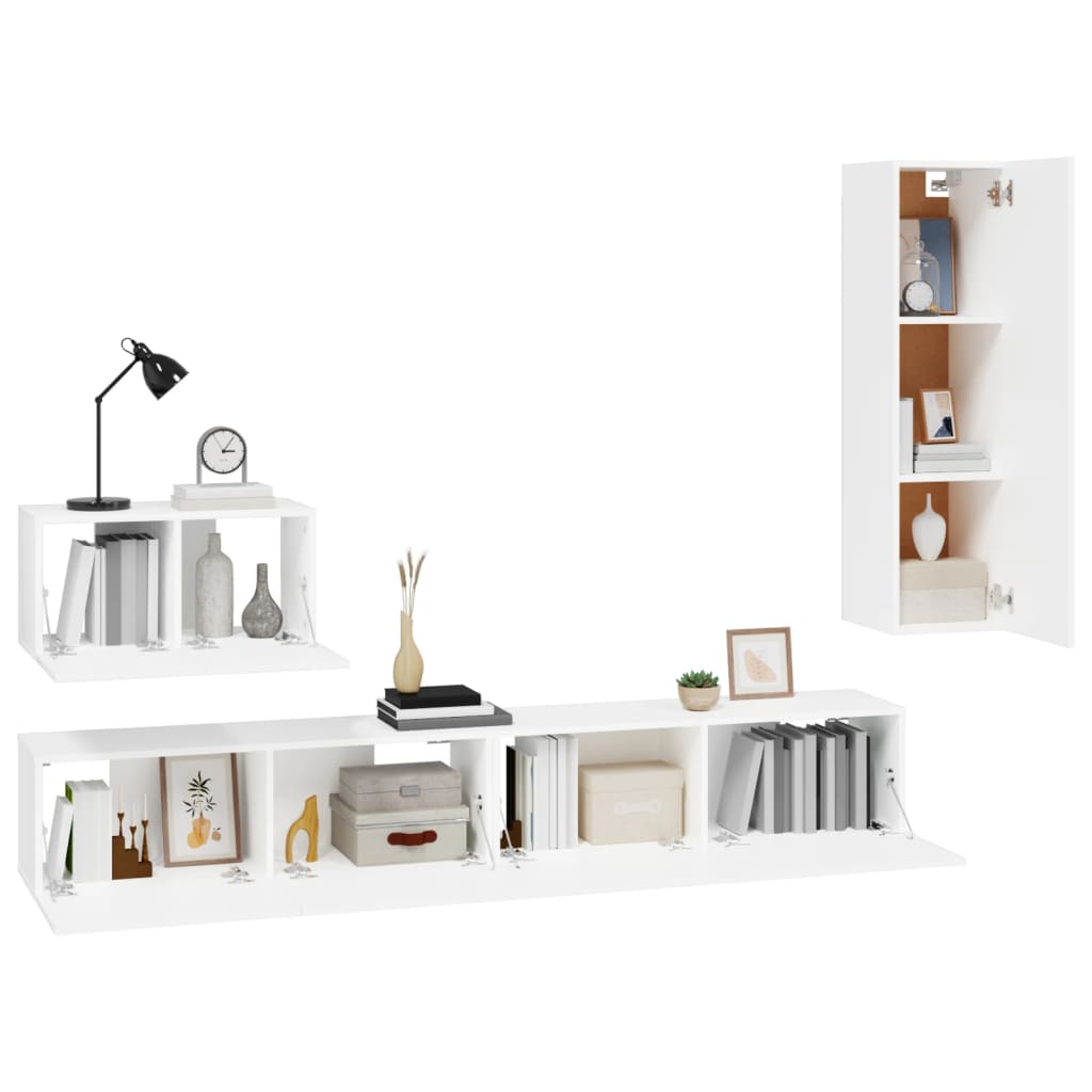 4-Delige Tv-Meubelset Bewerkt Hout 110 cm