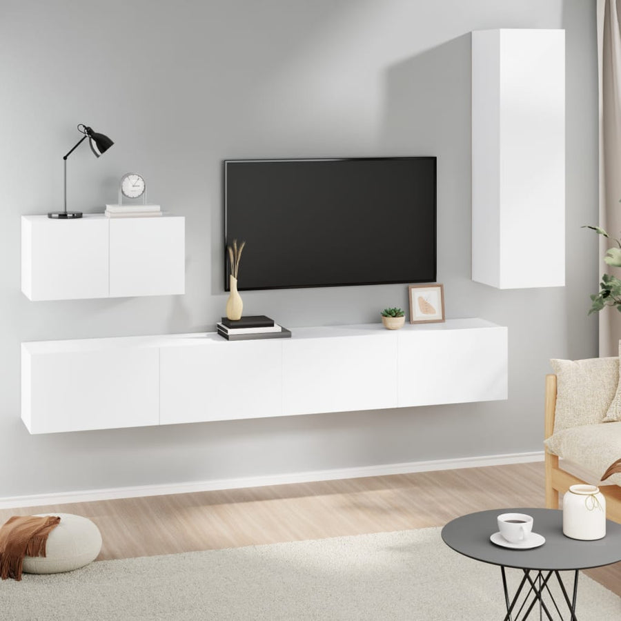 4-Delige Tv-Meubelset Bewerkt Hout 110 cm