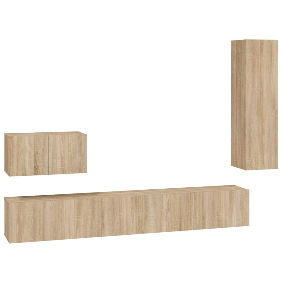 4-Delige Tv-Meubelset Bewerkt Hout Kleurig 110 cm Sonoma eiken