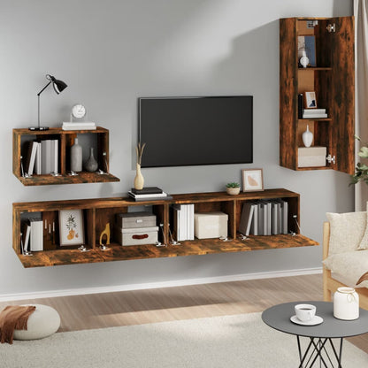 -Delige Tv-Meubelset Bewerkt Hout Kleurig 30.5 x 30 x 110 cm Gerookt eiken