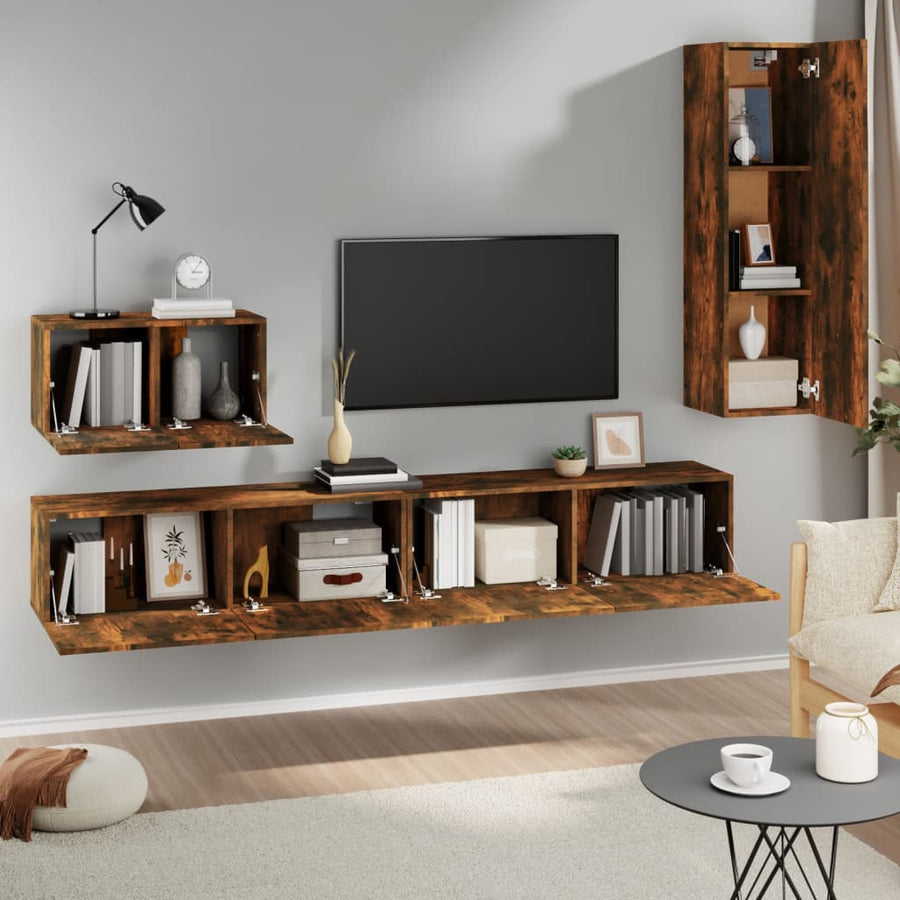-Delige Tv-Meubelset Bewerkt Hout Kleurig 30.5 x 30 x 110 cm Gerookt eiken