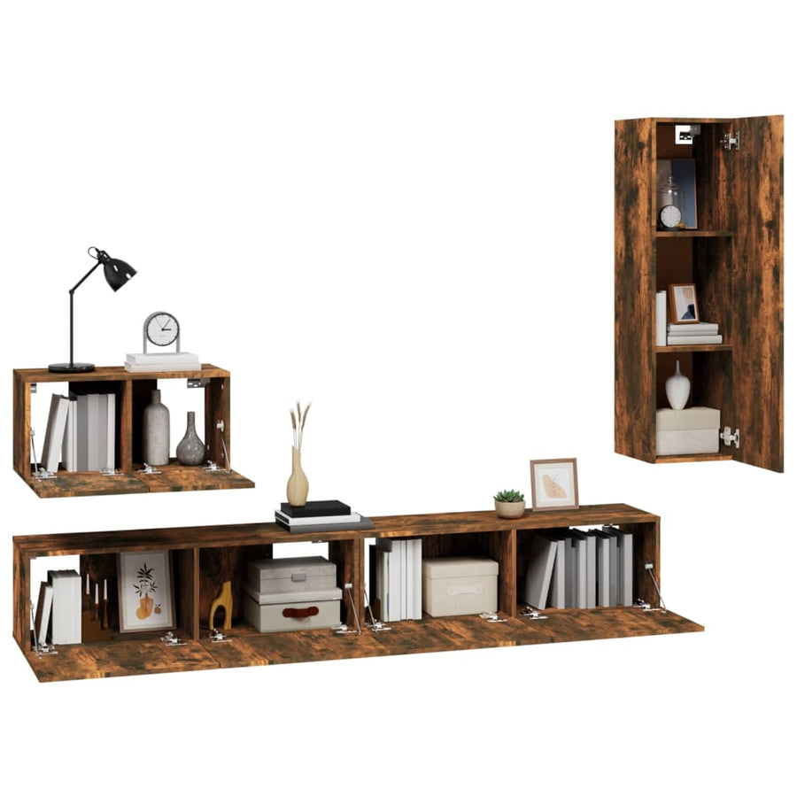 -Delige Tv-Meubelset Bewerkt Hout Kleurig 30.5 x 30 x 110 cm Gerookt eiken