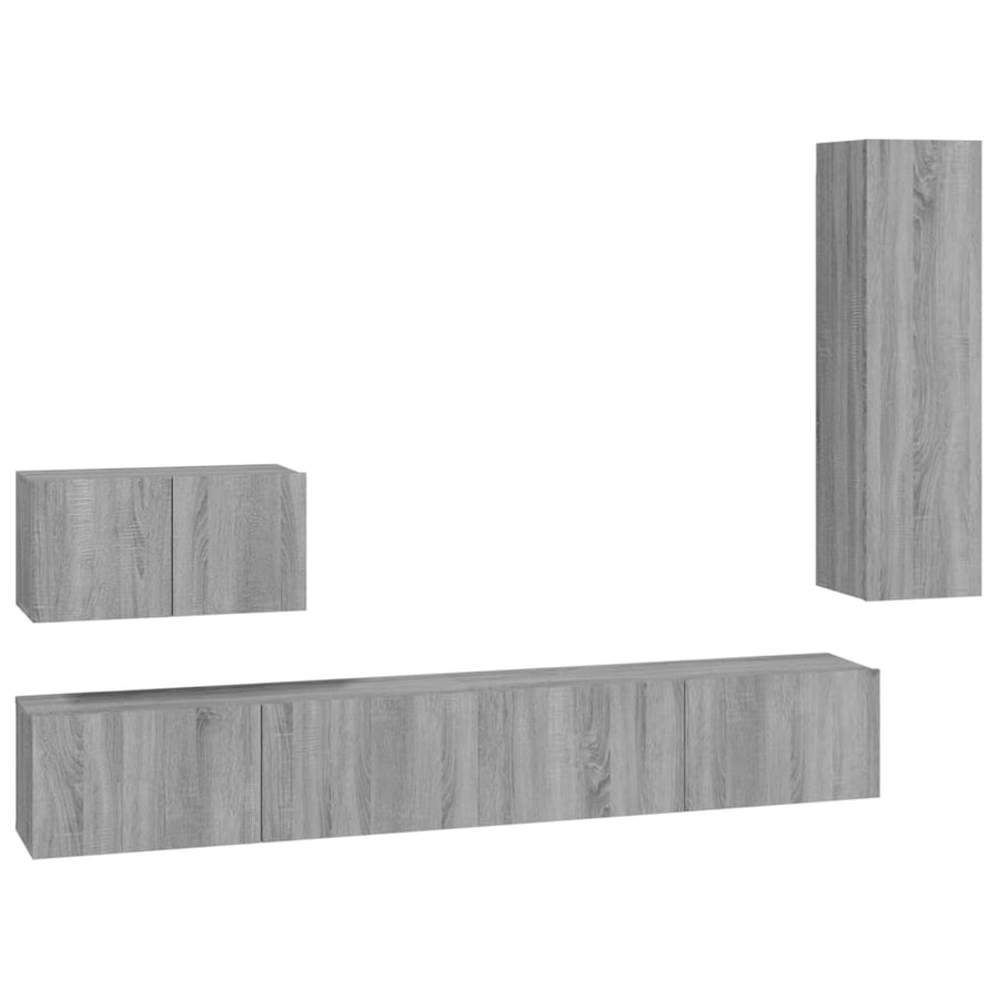 4-delige Tv-meubelset bewerkt hout grijs sonoma eikenkleurig 30.5 x 30 x 110 cm Grijs sonoma