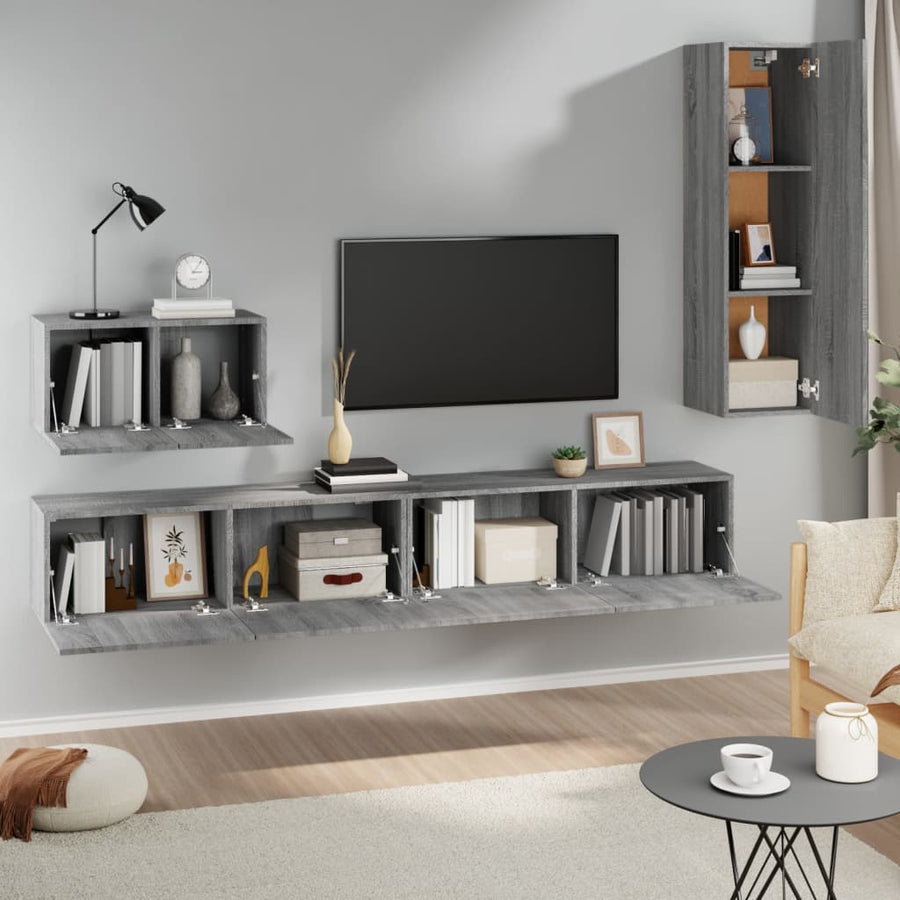 4-delige Tv-meubelset bewerkt hout grijs sonoma eikenkleurig 30.5 x 30 x 110 cm Grijs sonoma