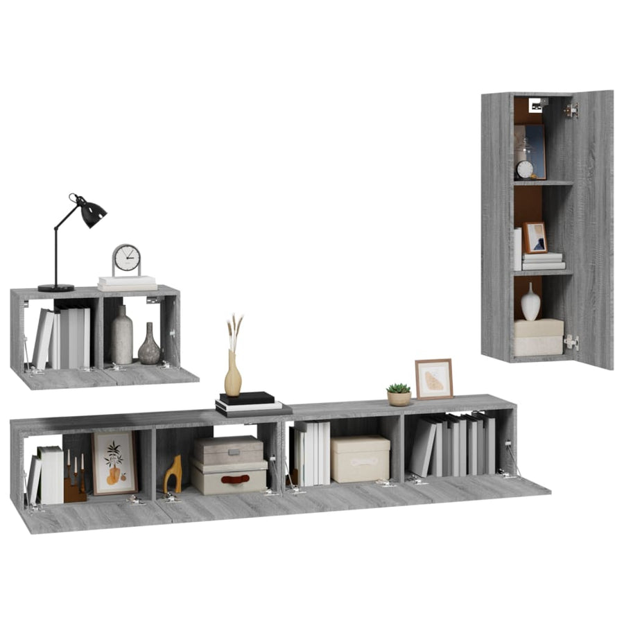 4-delige Tv-meubelset bewerkt hout grijs sonoma eikenkleurig 30.5 x 30 x 110 cm Grijs sonoma
