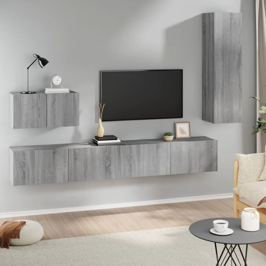 4-delige Tv-meubelset bewerkt hout grijs sonoma eikenkleurig 30.5 x 30 x 110 cm Grijs sonoma