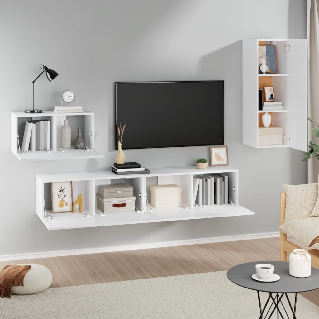 4-Delige Tv-Meubelset Bewerkt Hout 90 cm