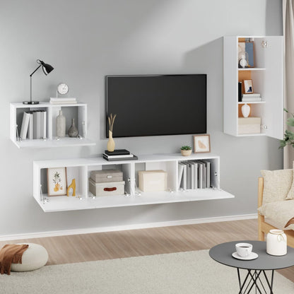 4-Delige Tv-Meubelset Bewerkt Hout 90 cm